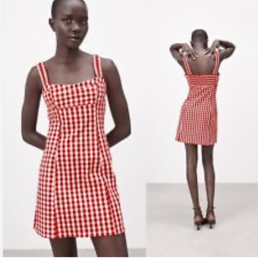 Zara Red and White Gingham Mini Dress